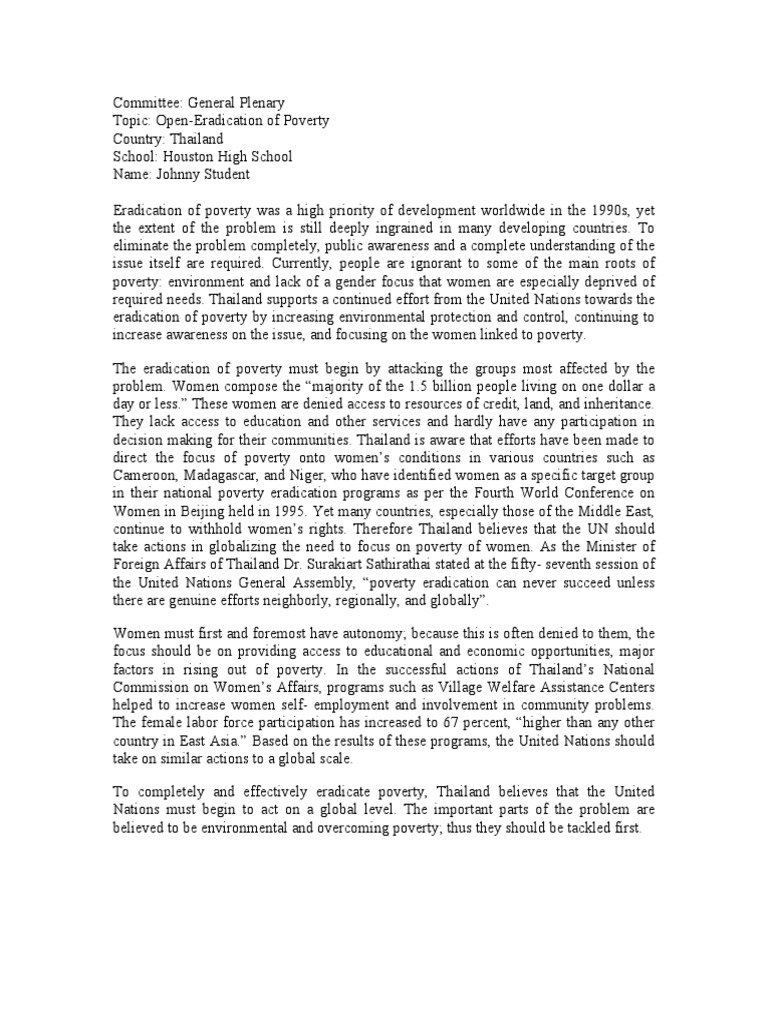 Example Position Paper PDF | PDF | Poverty Reduction | Poverty