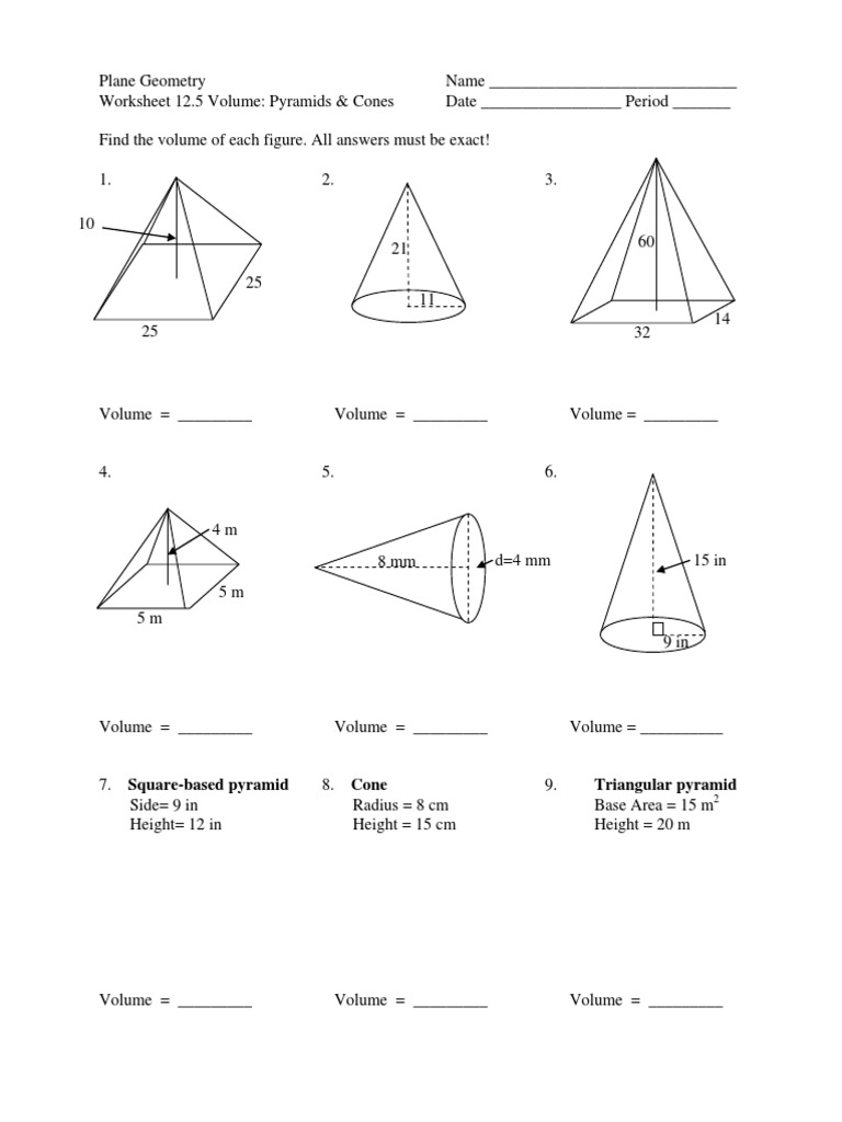 Volume Of Cones And Pyramids Worksheet