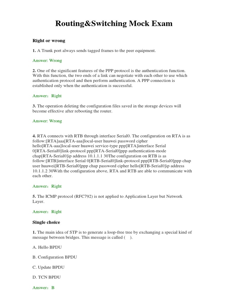 Routing and Switching Mock Exam Answers | PDF