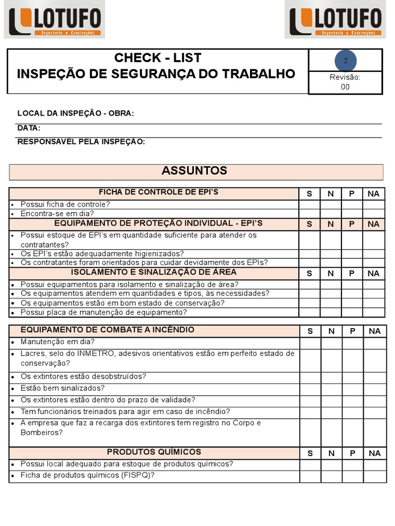 Check - List - Segurança Do Trabalho - Lotufo | PDF