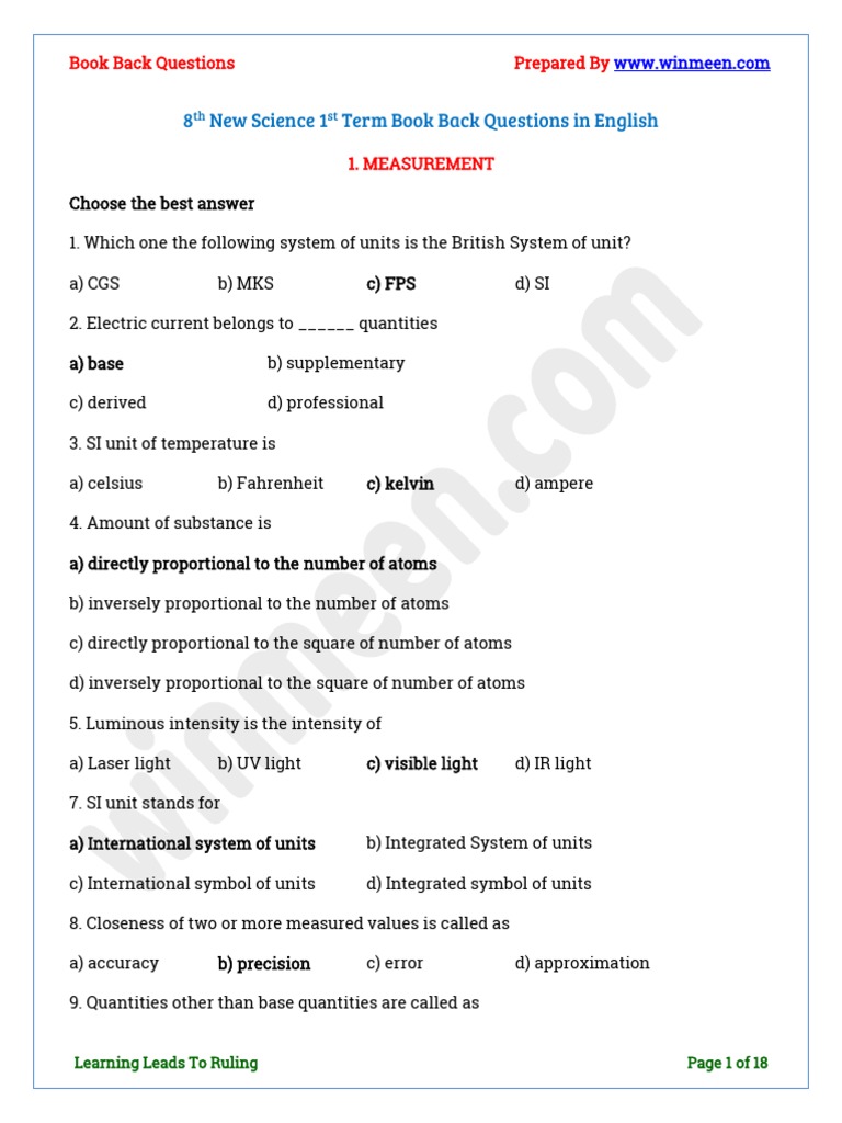 8th New Science 1st Term Book Back Questions in English PDF