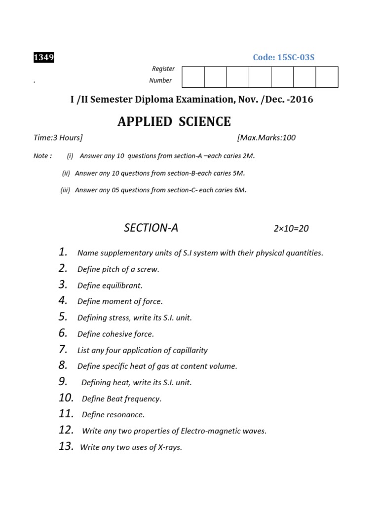 applied science question paper 2020