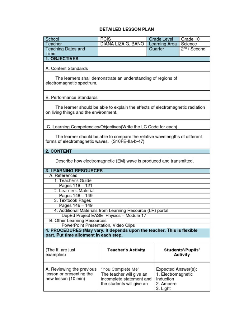Electromagnetic Waves Lesson Plan | PDF | Science & Mathematics