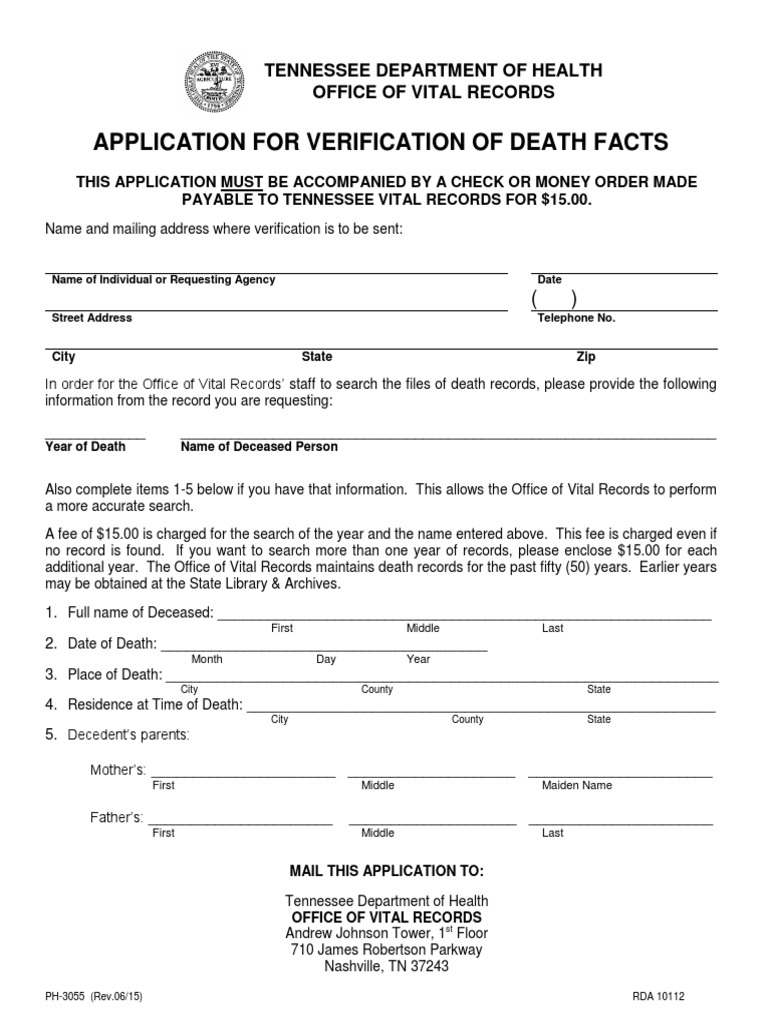 Tennessee Death Verification Application | PDF | Law