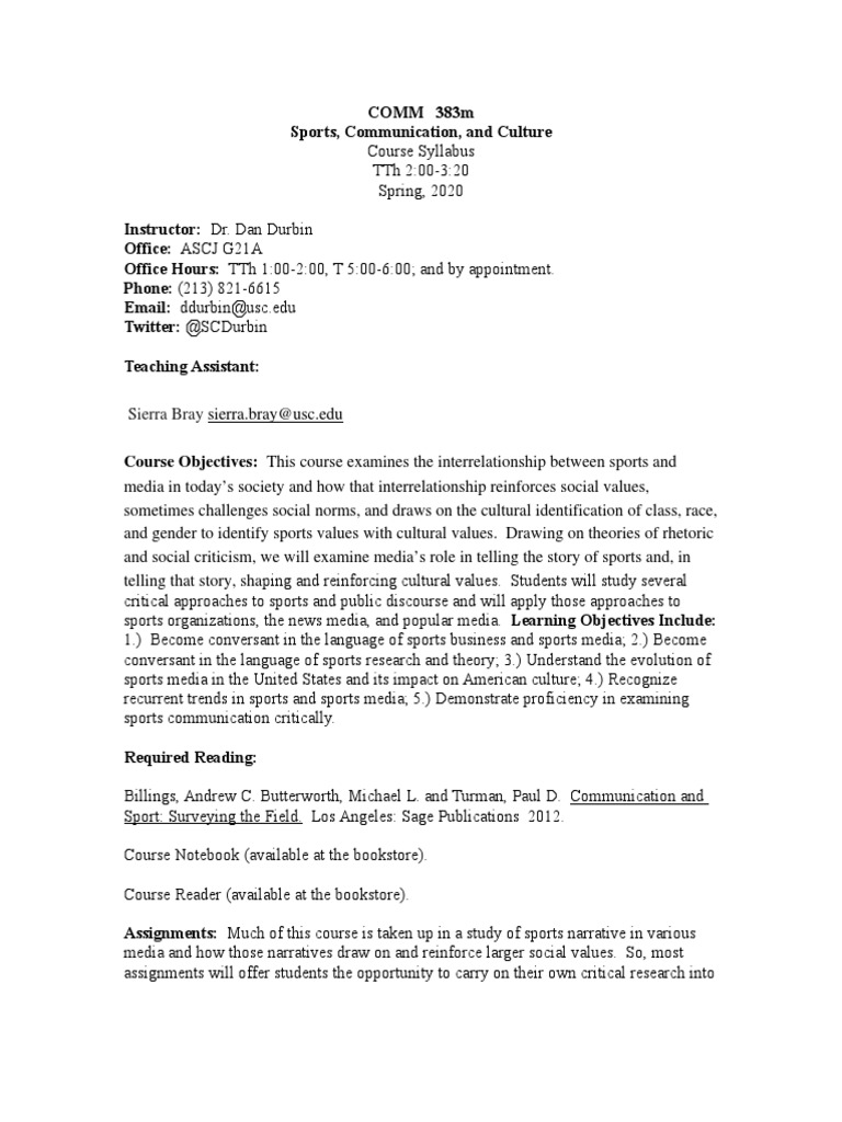 COMM 383 Syllabus SPRING 2020 | PDF | Social Science | Wellness