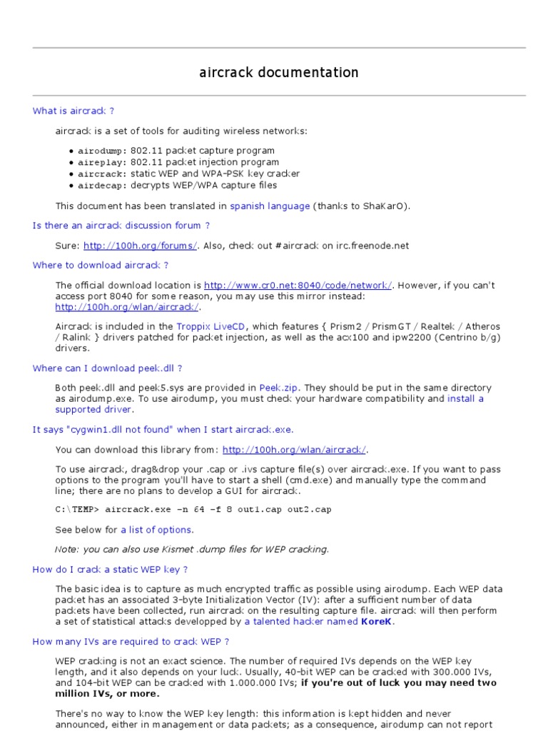 Aircrack-ng Documentation Overview | PDF | Networking Standards ...