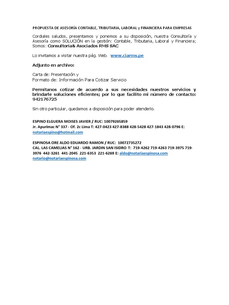 Propuesta de Asesoría Contable y Financiera | PDF | Finanzas y dinero
