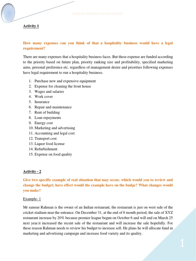 Budget Management in Hospitality Business | PDF | Finance & Money ...