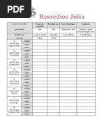 Tabela de Controle de Medicação