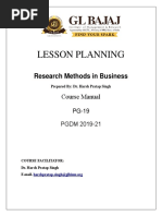 Lecturer Plan - Research Methods in Business