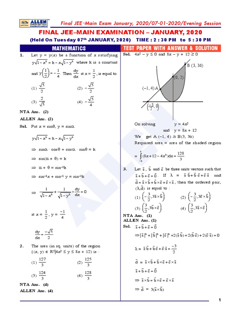 0701 - Mathematics - Paper-With Ans-Solution - Evening PDF | PDF ...