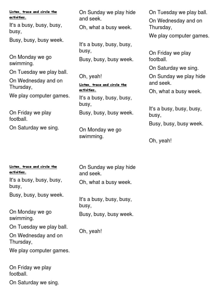 Worksheet Busy Song Pdf