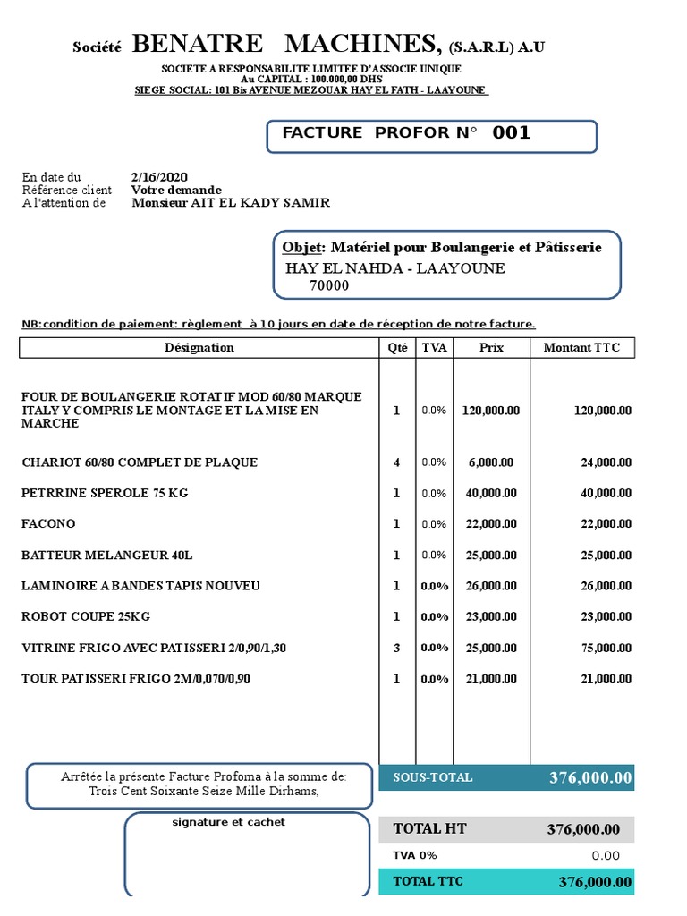 Facture Proforma Excel Pdf