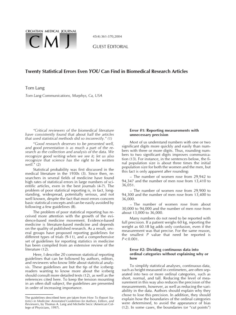 Common Statistical Errors in Research | PDF | Standard Error | Standard ...