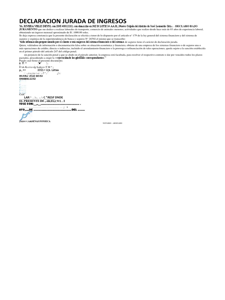 Declaracion Jurada de Ingresos | PDF