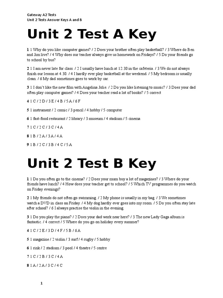 Unit 2 Test B Gateway