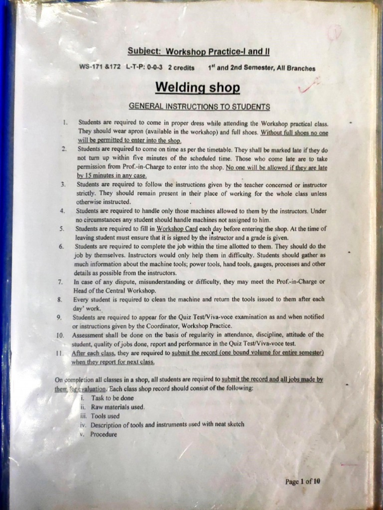 Welding Workshop Safety and Practices | PDF
