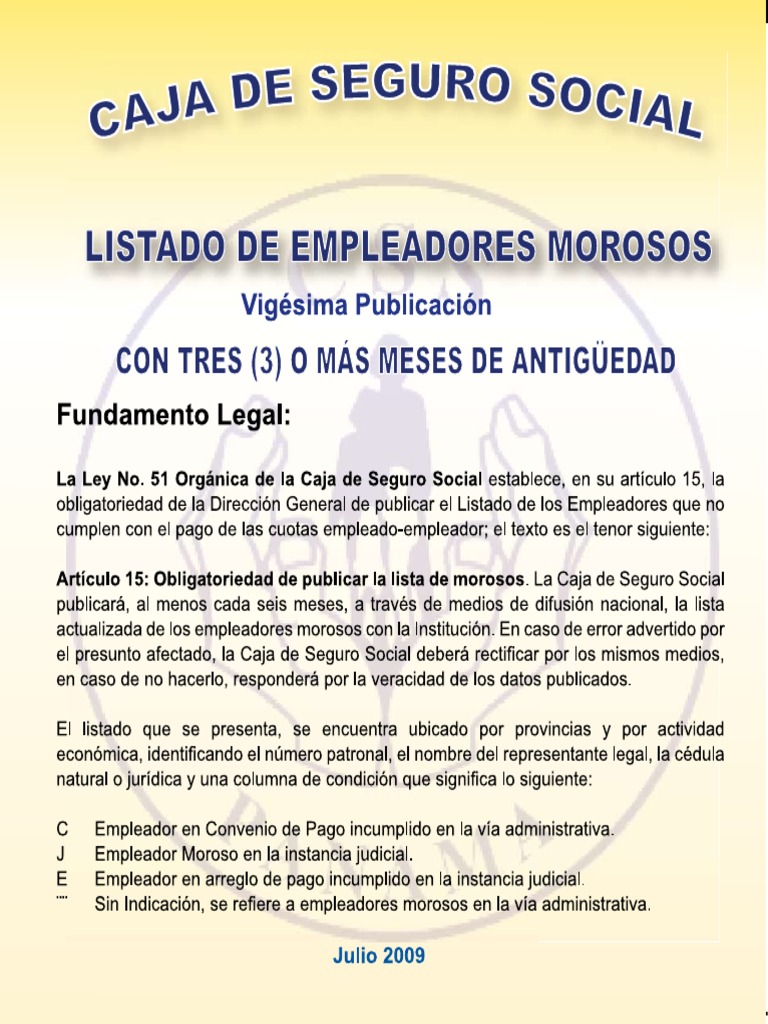 Listado De Empleadores Morosos Julio 09 Pdf