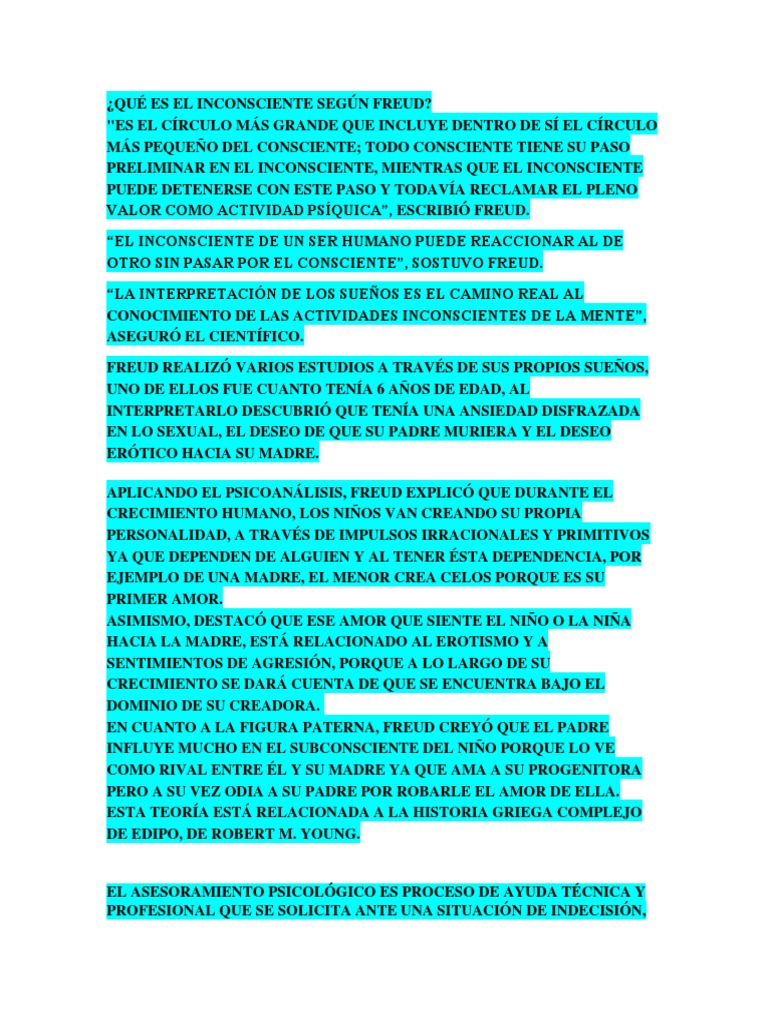 ¿Qué Es El Inconsciente Según Freud | PDF