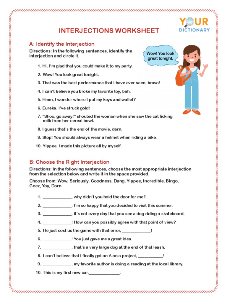 315 Interjections Worksheet PDF