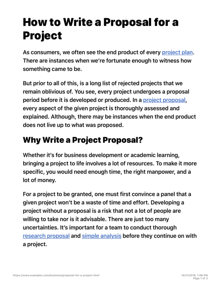 How To Write A Proposal For A Project Examples  PDF
