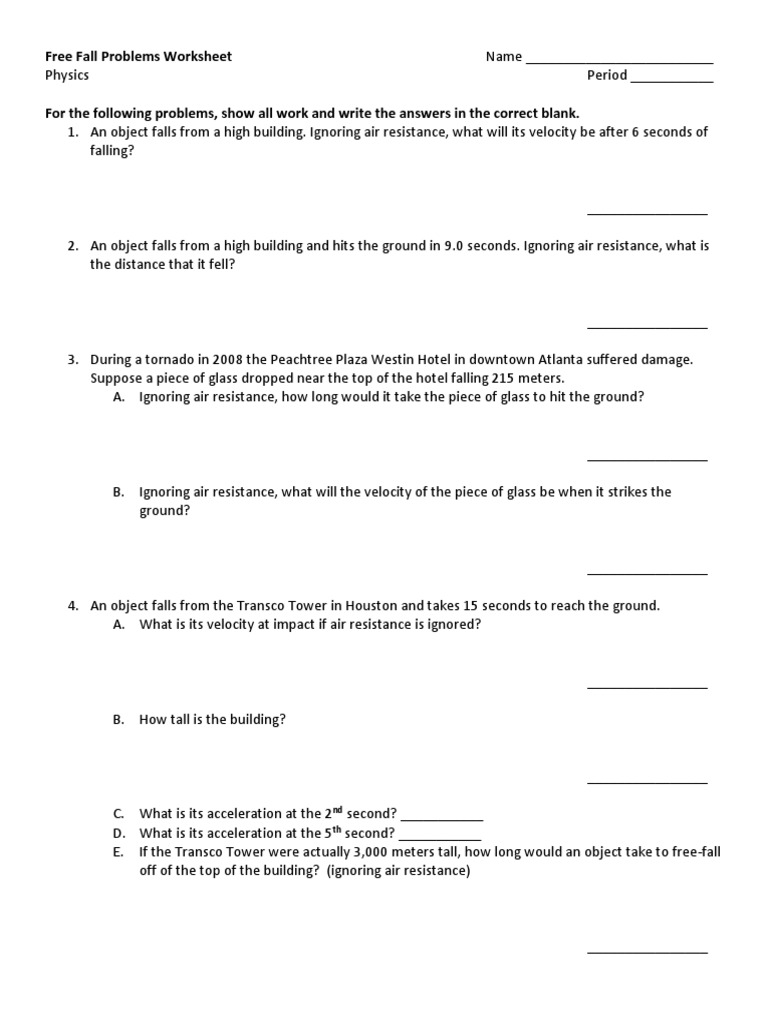 free-fall-practice-problems-2 With Regard To Free Fall Problems Worksheet