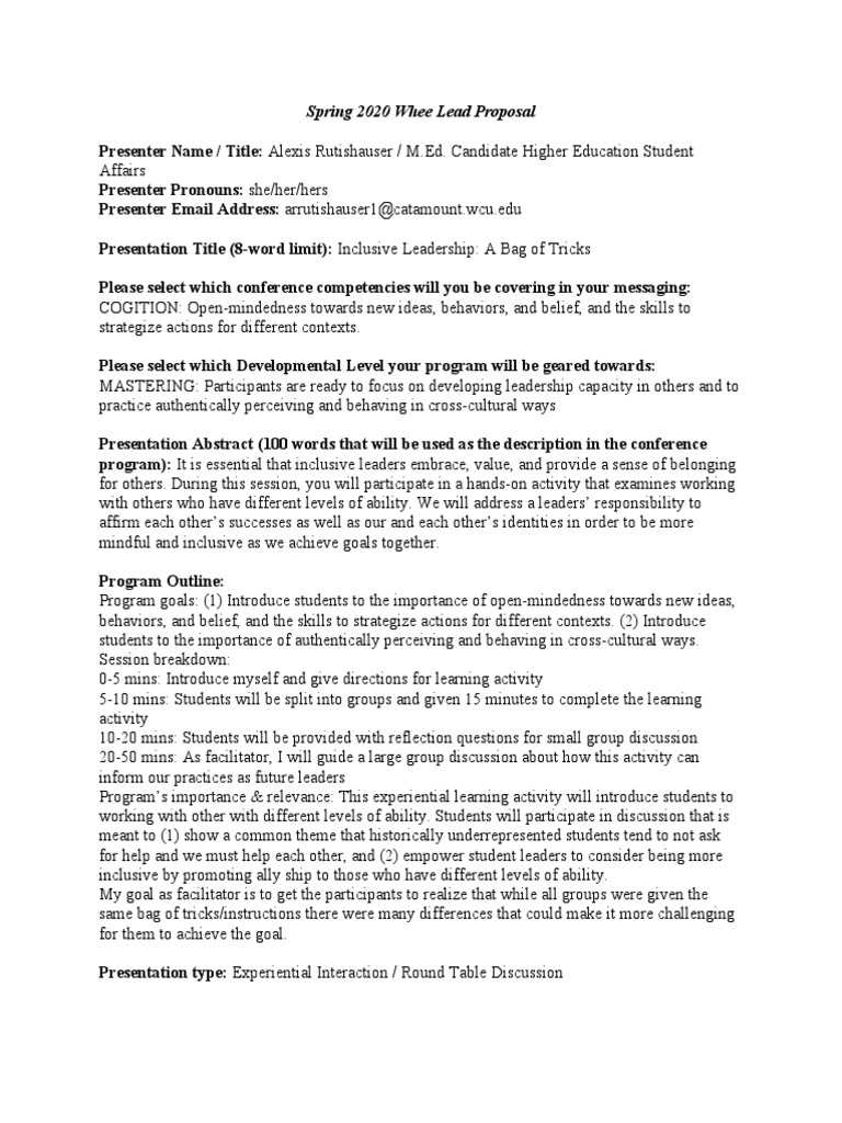 Inclusive Leadership Workshop Proposal | PDF | Career & Growth | Self ...