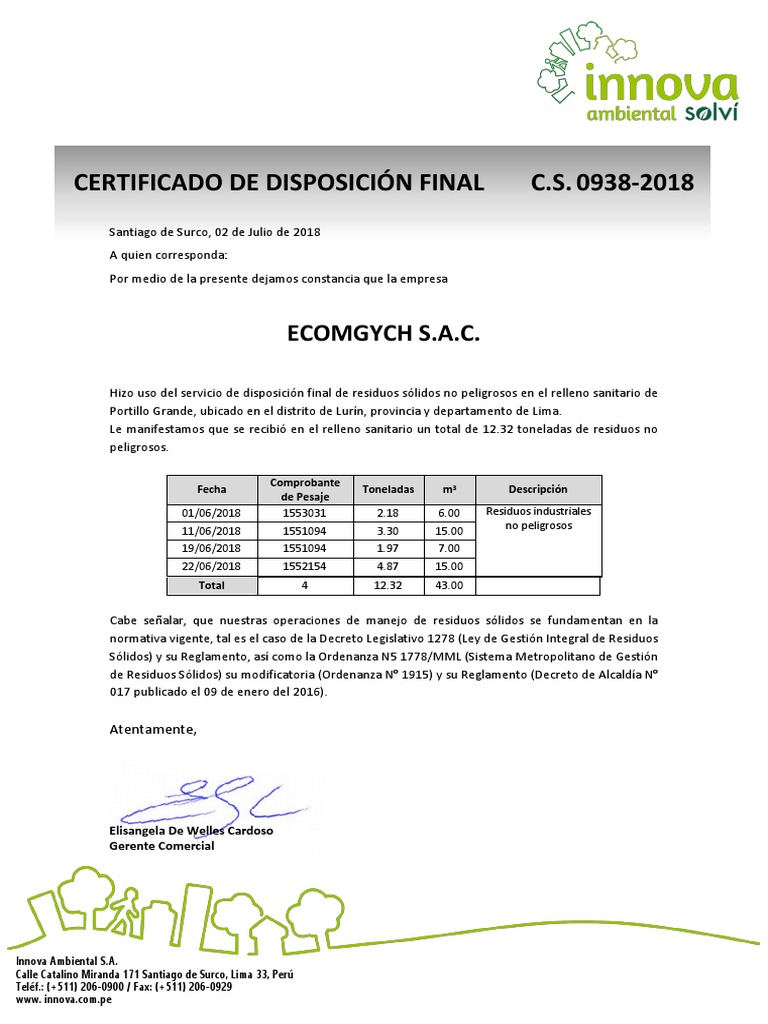 Arriba 61+ imagen modelo de certificado de disposición final de residuos Thcshoanghoatham