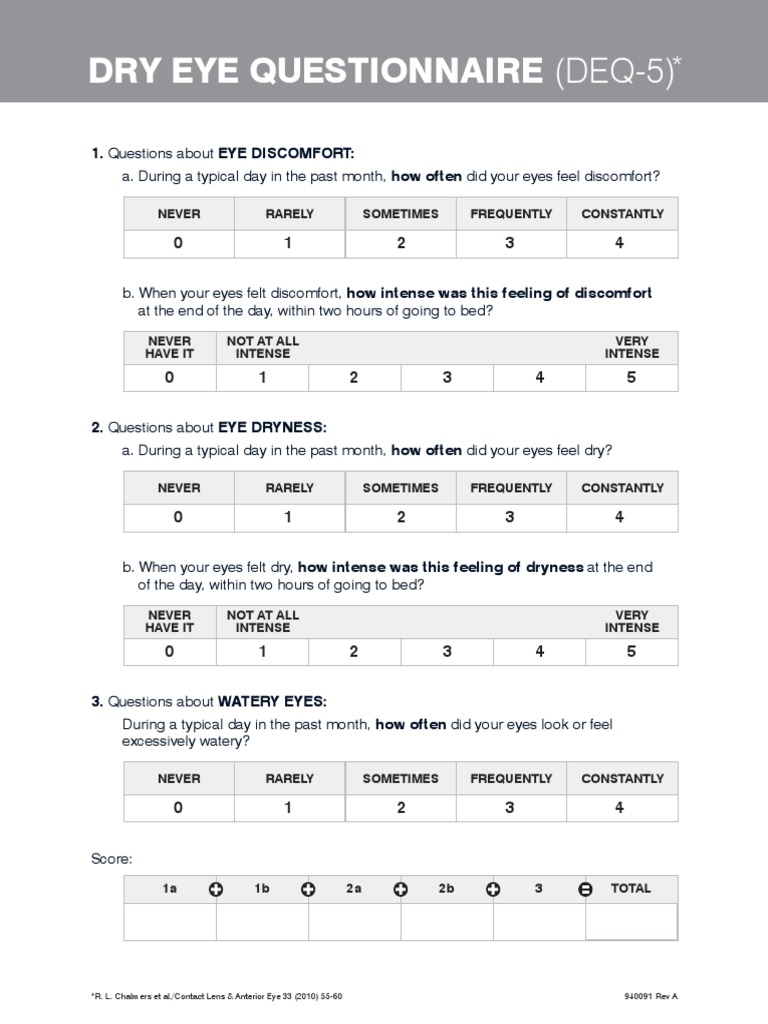 DEQ5Dry Eye Questionnaire As of 08 2018 PDF