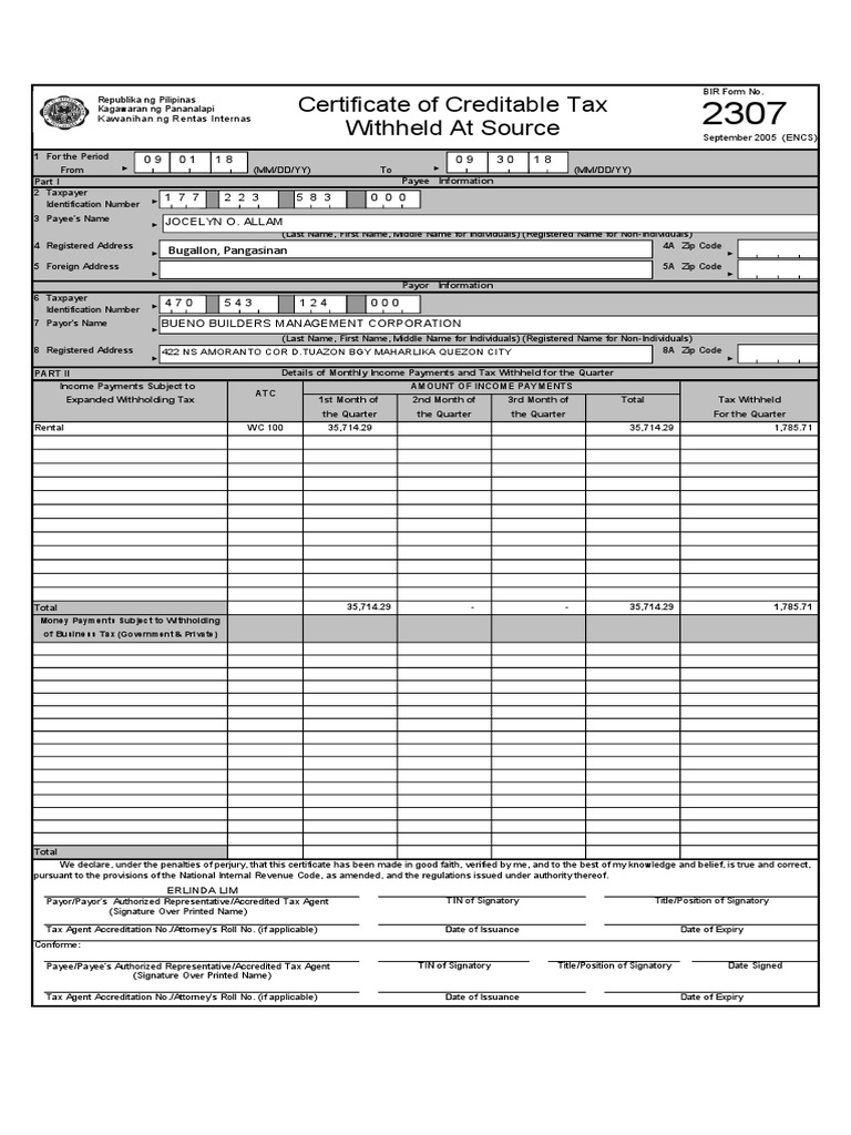 Certificate of Creditable Tax Withheld | PDF | Withholding Tax | Taxpayer