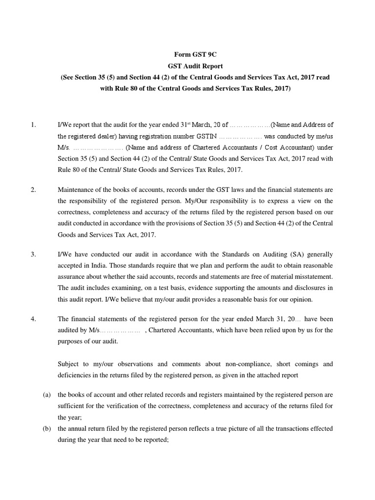 GST Audit Report Format and Guidelines | PDF | Financial Audit | Value ...