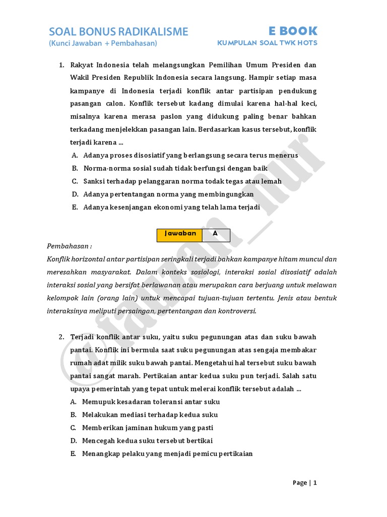 Kunci Soal Bonus Radikalisme Kumpulan Soal Twk Hots Fauzan Nur