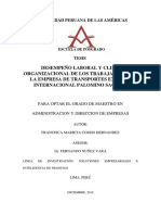 Desempeño Laboral y Clima Organizacional de Los Trabajadores en La Empresa de Transportes Expreso Internacional Palomino Sac 2018 PDF