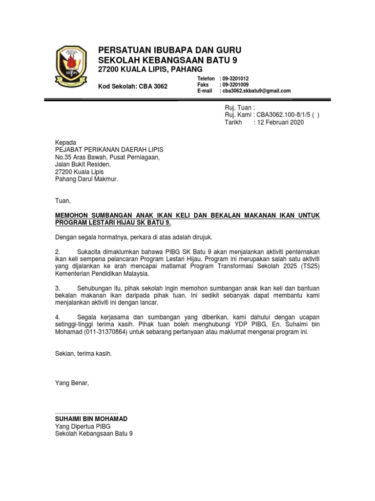 Surat Mohon Sumbangan Anak Ikan Keli  PDF
