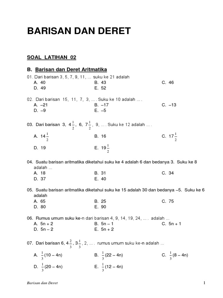04 Latihan 03 Barisan Dan Deret Aritmatika Www Defantri Com