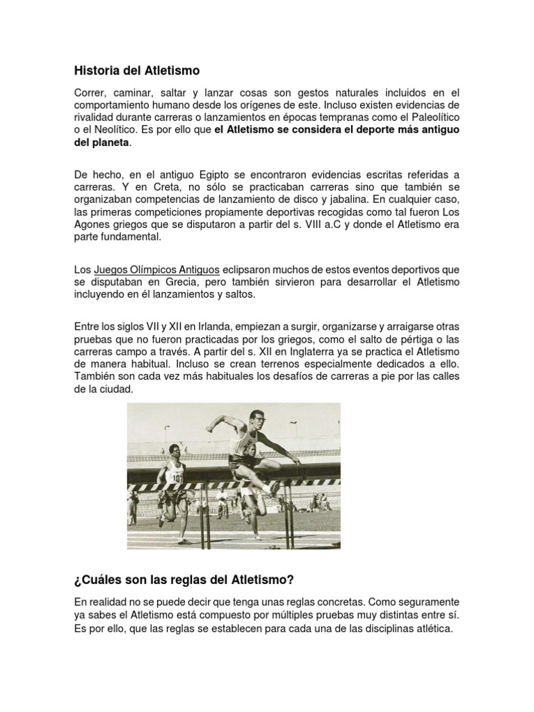 Historia del Atletismo y sus Disciplinas | PDF | Deporte del atletismo ...