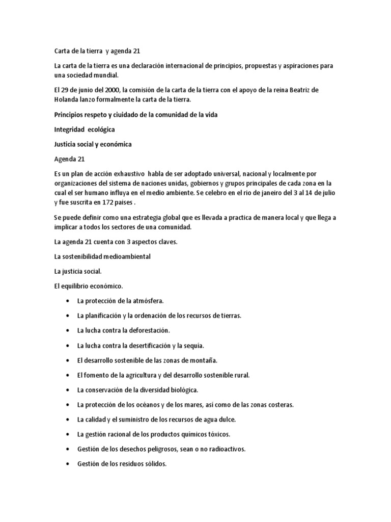 Carta de La Tierra y Agenda 21 Resumen | PDF | Entorno natural | Economias