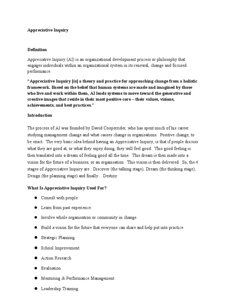 Appreciative Inquiry Final Report2 | PDF | Emergence | Epistemology