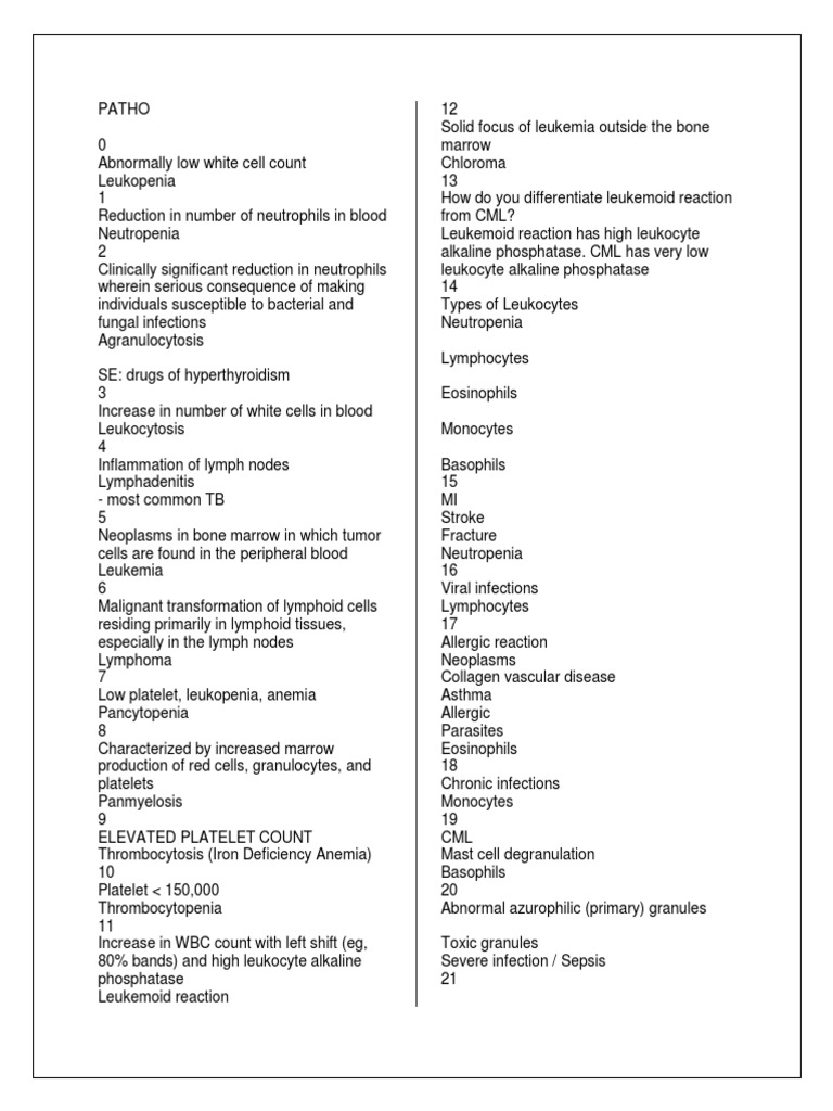 PATHO | PDF | White Blood Cell | Hematology