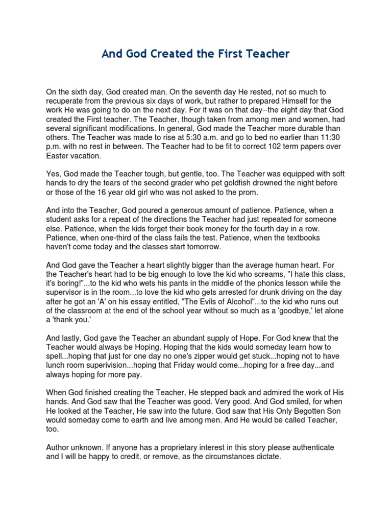 And God Created The First Teacher Pdf