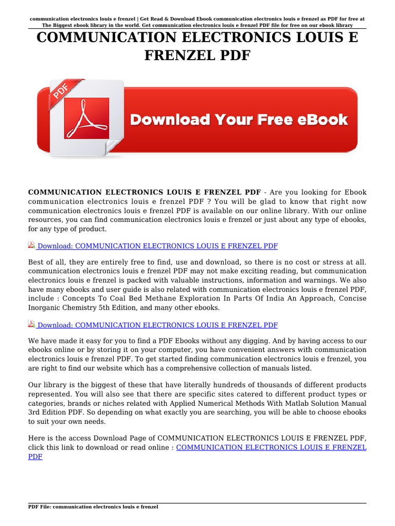 Communication Electronics Louis e Frenzel PDF E Books Mass Media