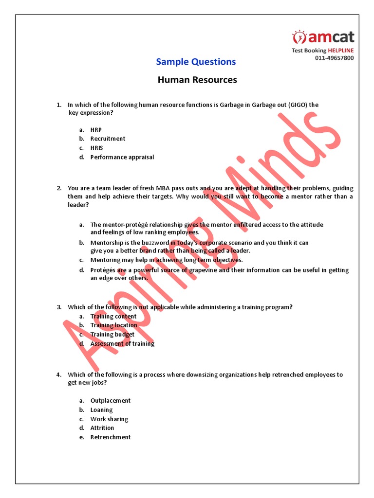 HR Sample Questions for AMCAT Exam | PDF | Mentorship | Human Resources