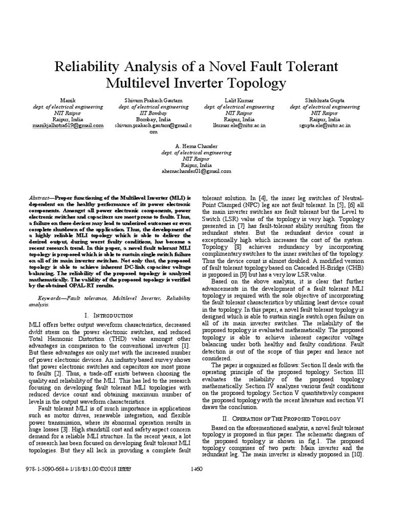 Reliability Analysis of A Novel Fault Tolerant Inverter Topology | PDF ...