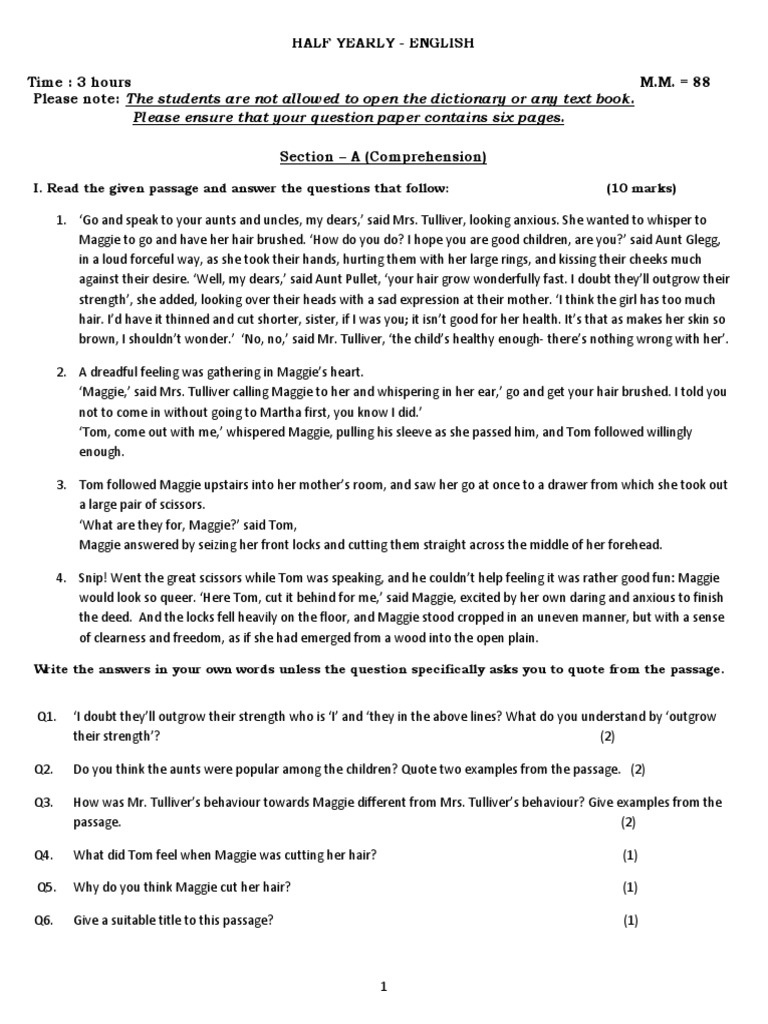 CBSE Class 7 English Sample Paper Set S PDF PDF