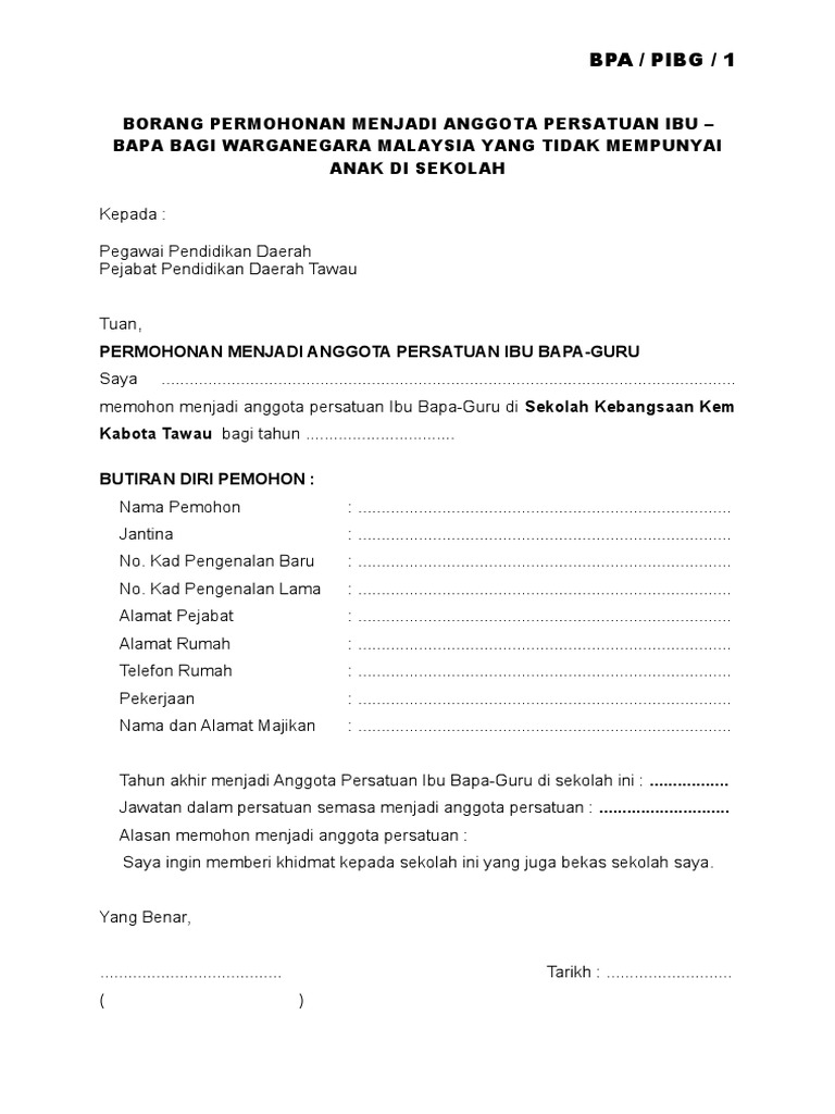 Borang Bpa Pibg 1 Pra Pdf