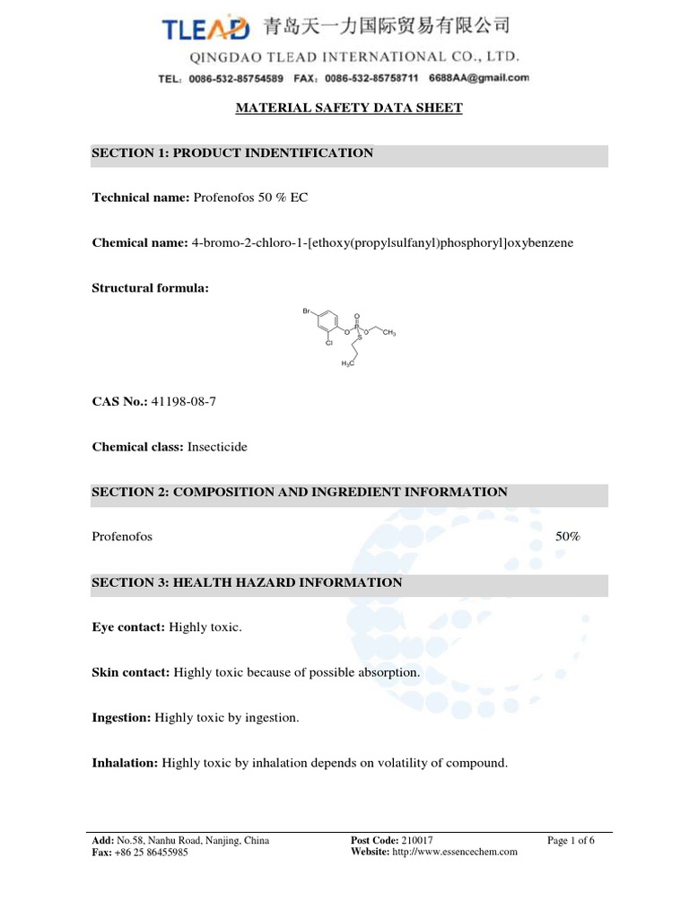 MSDS Delstar Plus (Profenofos) Qingdao PDF | PDF | Breathing | Firefighting