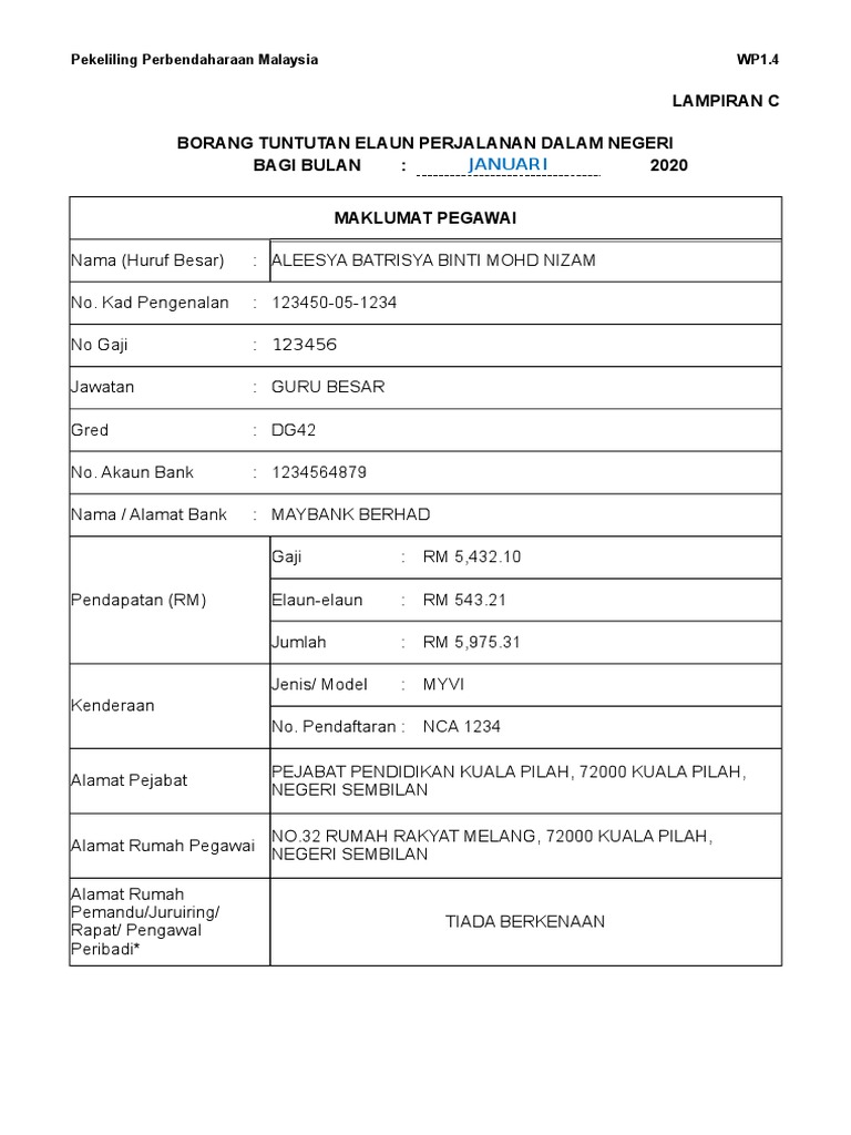 Borang Tnt Sek 2020 Contoh Pdf