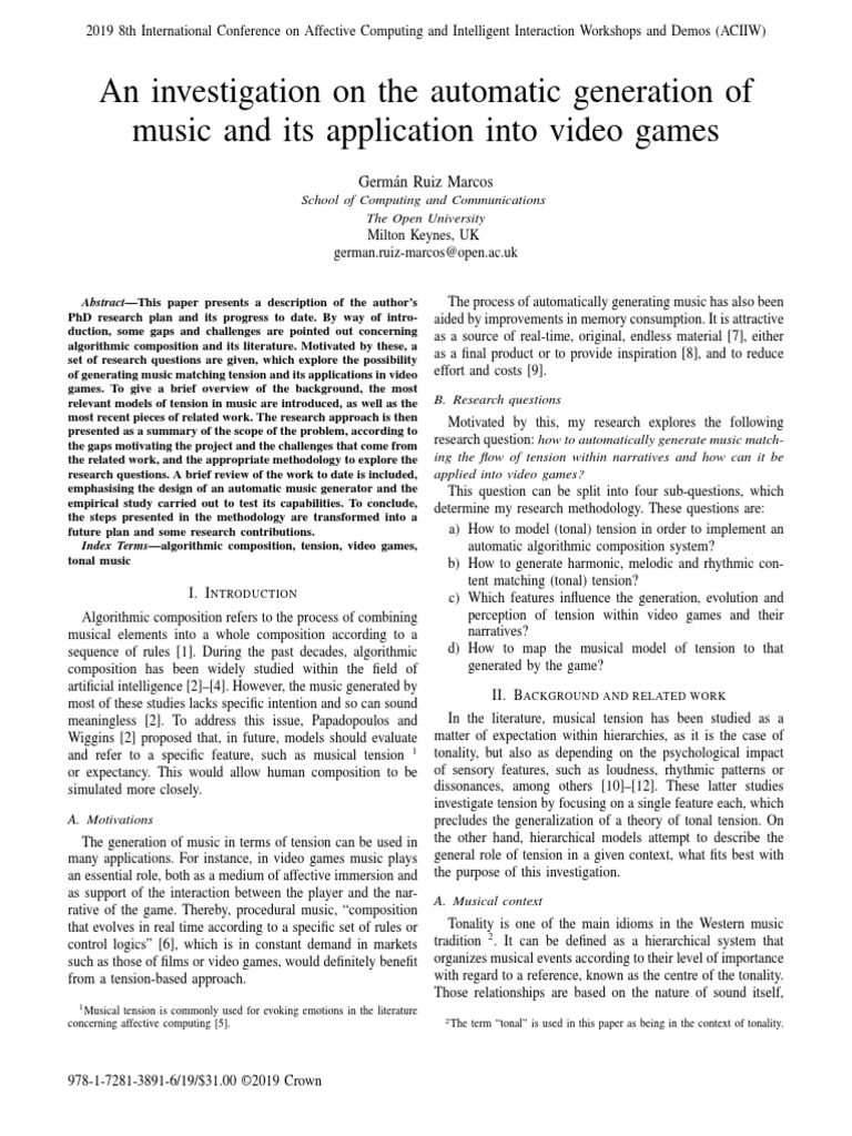 An Investigation On The Automatic Generation of Music and Its ...