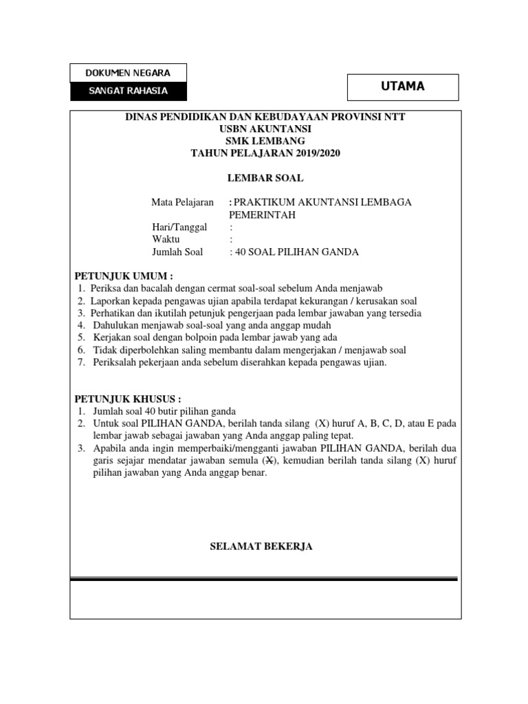 Soal Usbn Praktikum Akuntansi Lembaga