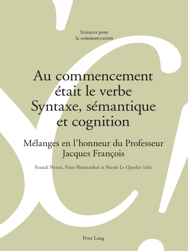 Le Labo De Grammaire Nathan Correction 5e Au Commencement 233 Tait Le Verbe - Syntaxe S 233 Mantique Et Cognition -  Peter Lang PDF | PDF